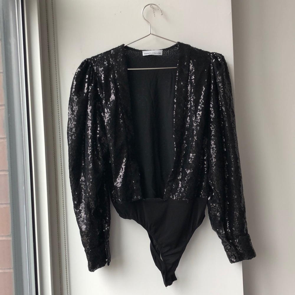 Kimberly Taylor Sequin Puff Sleeve Bodysuit!